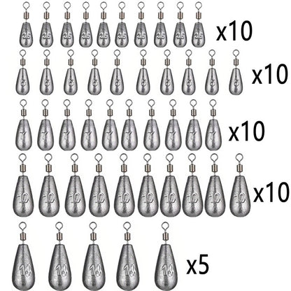 45 PEÇAS/Caixa Chumbo Drop Shot para Pesca 3.5g 5g 7g 10g 14g Chumbada Tubo Bala Pingente Jig Metal Kit Pesca Ferramenta