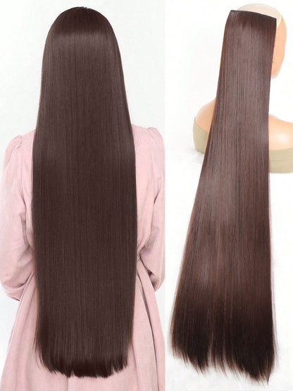 Aosiwig Sintético Super Longo Liso 100cm 5 Presilhas Extensão de Cabelo Natural Preto Loiro Aplique Postiço para Mulheres