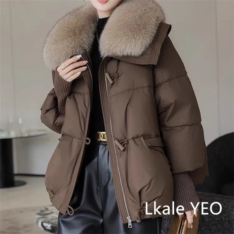 Women's Winter Parka Coat 2025 Casual Korean Version Lady Outerwear Temperament Thicken Big Fur Collar Ladies Down Cotton Jacket