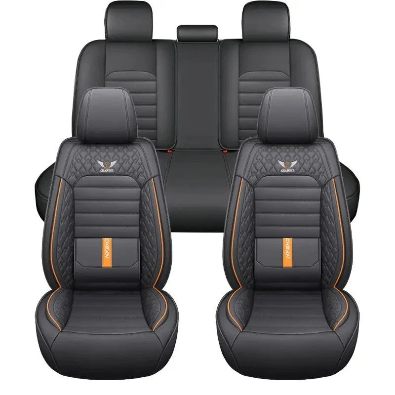 Conjunto Completo de 5 Peças de Capas de Banco de Carro em Couro Napa Respirável - Luxo Ajustado, Design Ergonômico com Suporte Lombar Fixo