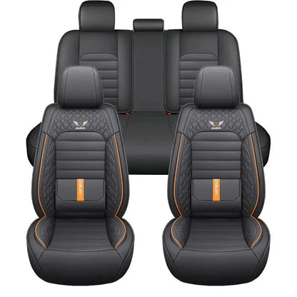 Conjunto Completo de 5 Peças de Capas de Banco de Carro em Couro Napa Respirável - Luxo Ajustado, Design Ergonômico com Suporte Lombar Fixo