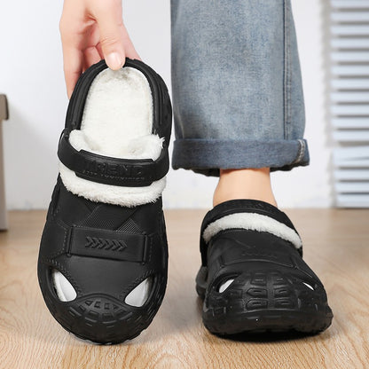 Big Size Winter Casual Men's Slippers Indoor Waterproof PU Leather Home Shoes Fur Flat Warm Fashion Bedroom Houseshoes