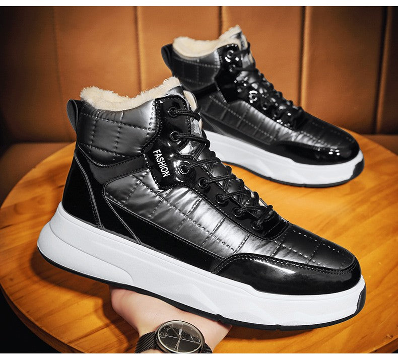 Trendy Silver Winter Boots Man High top Sneakers Outdoor Warm Plush Men's Snow Boots Platform Furry Ankle Boots Men Casual Boot