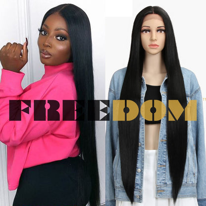 Peruca frontal de renda sintética FREEDOM para mulheres, 38 polegadas, longa, lisa, ombré, marrom, vermelho, gengibre, destaque, perucas frontais de renda, peruca de cosplay