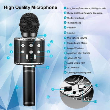 Microfone de Karaokê para Adultos, Microfone Bluetooth Sem Fio para Cantar Máquina de Karaokê Portátil com Luzes LED