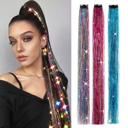 Presilha de Extensão de Cabelo Brilhante Fio de Cabelo Cintilante Glitter Fada Kit Fio de Cabelo Resistente ao Calor 5 Peças Fio de Cabelo Sintético
