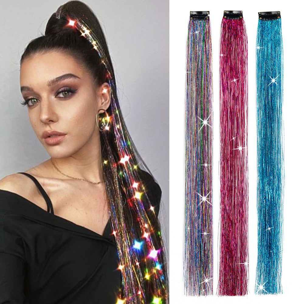 Extensão de Cabelo com Clipe de Fio Brilhante Novo - Extensões de Fio Brilhante Brilhoso Kit de Extensão de Cabelo de Fio de Fada com Clipe 49,5cm