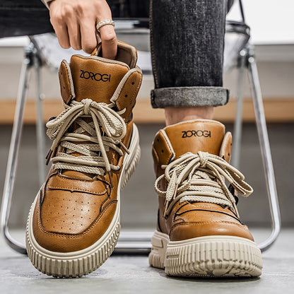 Fashion Leather Ankle Boots Men's Skate Sneakers Comforty Non Slip Wear Resistant Sole Winter Boots Preppy Street Casual Shoes