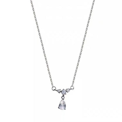 Colares com Pingente em Forma de Coração e Asas de Anjo Cor Prata Zircônia Cúbica 5A Estilo Minimalista Corrente na Clavícula Joias Femininas e para Meninas