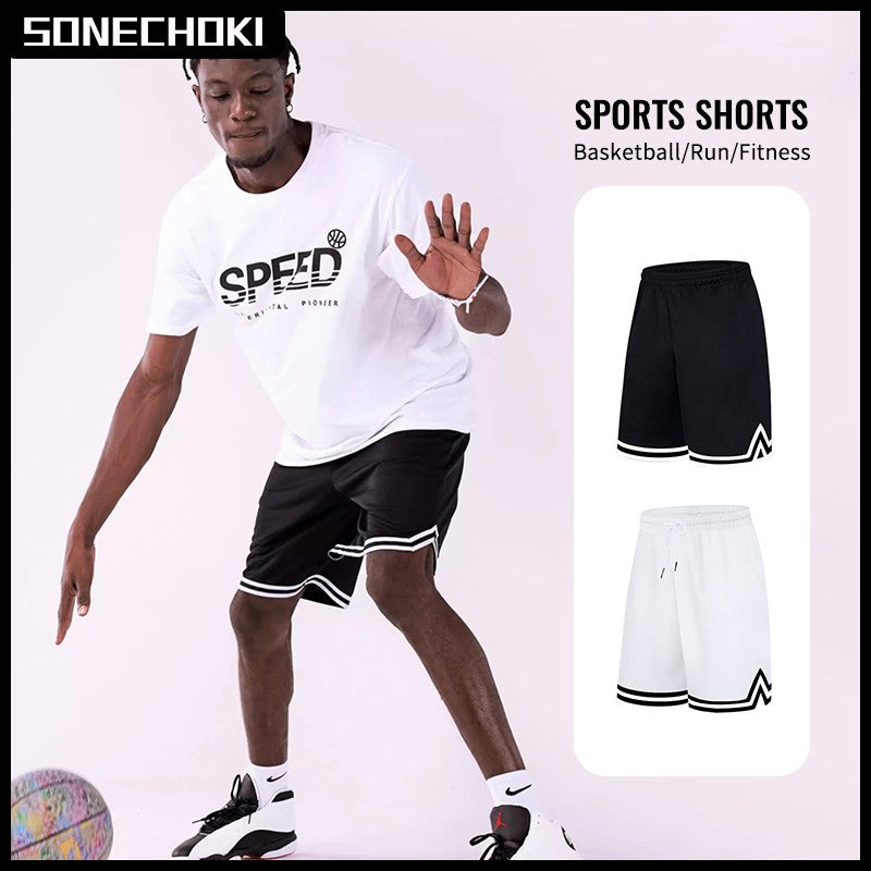 Knee Length Basketball Shorts Men Striped Loose Running Sport Gym Dry Fit Mesh Breathable Fitness Training Workout Bottom Male