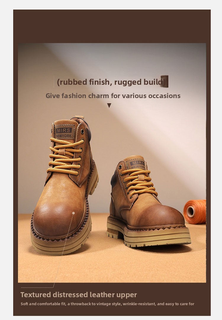 New Men's Casual High-top Boots, Anti-slip and Wear-resistant Thick-soled Height-increasing Shoes, Street Retro Work Boots