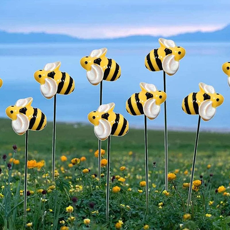 10pcs Garden Stakes Decoration Bee Yard Pot Pile Lawn Pathway Ornament Waterproof Flower Pot Indoor Outdoor Landscape Miniatures