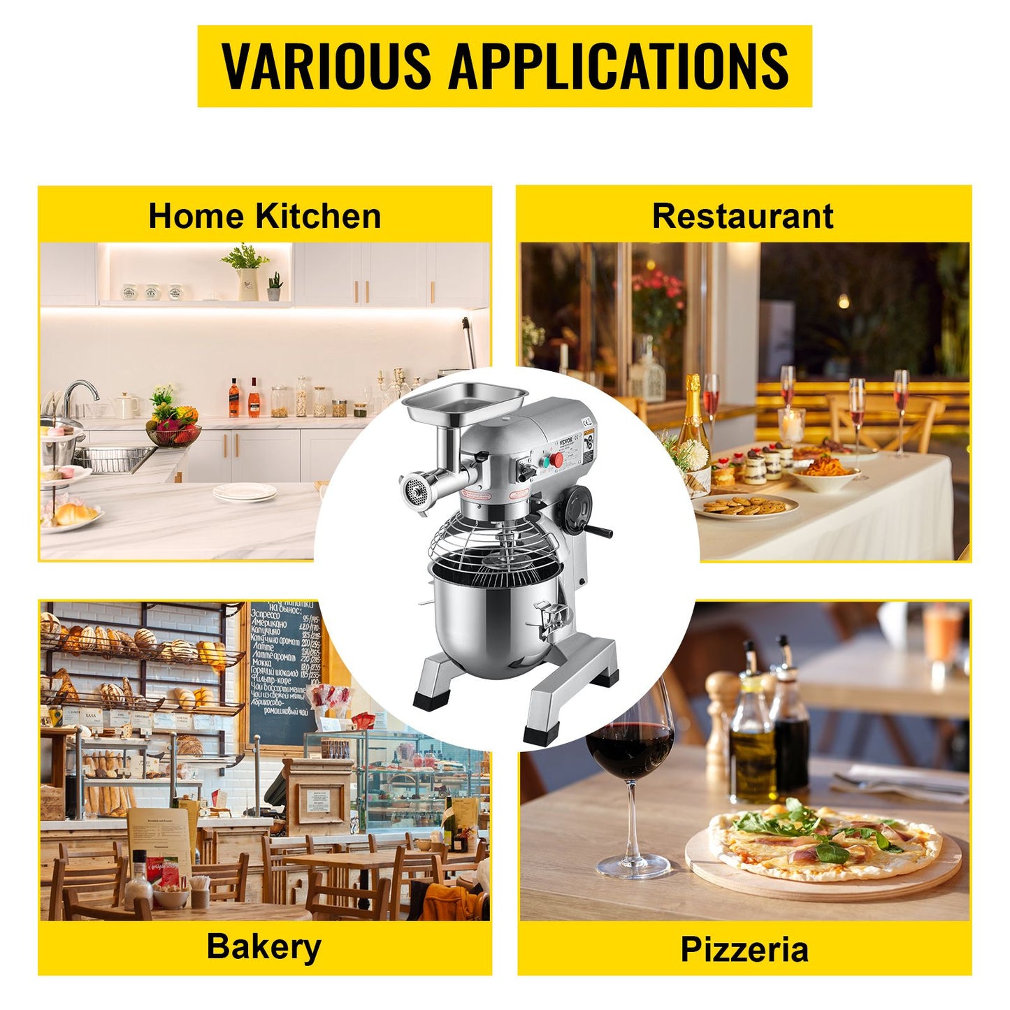 SucceBuy 20Qt Commercial Electric Stand Food Mixer 1100W Professional Kitchen Dough Mixer Bread Pastry Kneading Whipping Machine