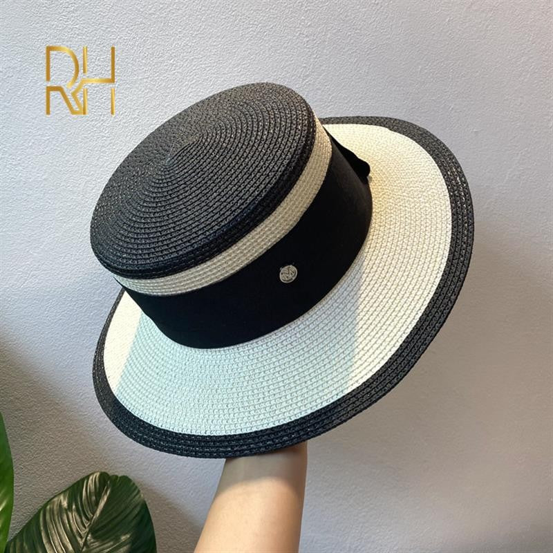 Chapéu de Palha Plano Hepburn Estilo Celebridade Francesa Fragrância Combinando Cores Top Feminino Quebra-sol Protetor Solar Férias Viagem