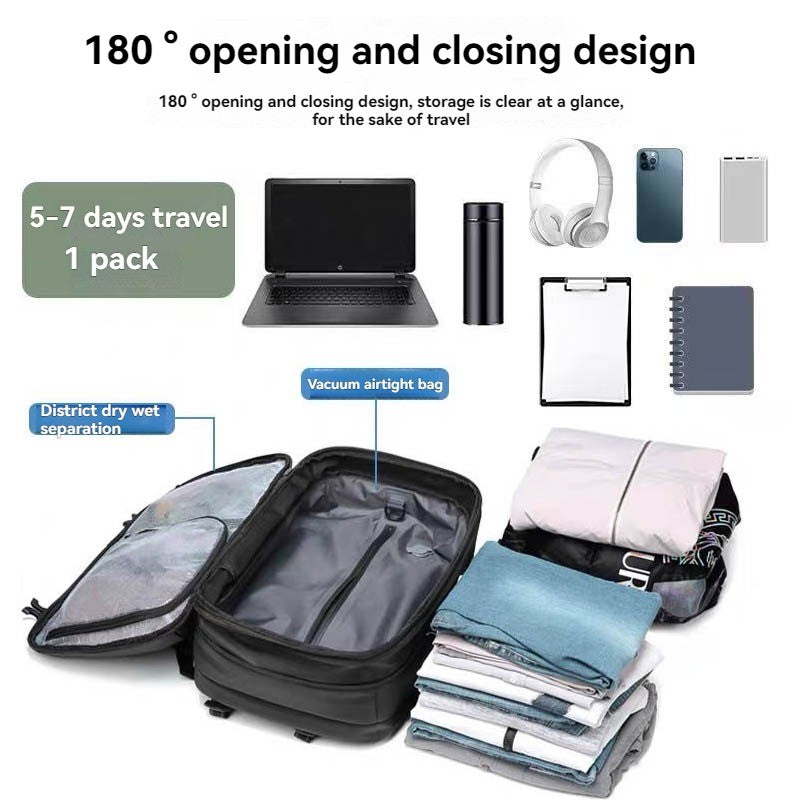 Vacuum sealed travel backpack, expandable air compression system waterproof TSA lock, travel backpack