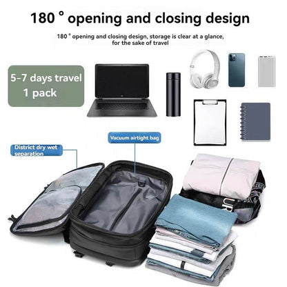 Vacuum sealed travel backpack, expandable air compression system waterproof TSA lock, travel backpack