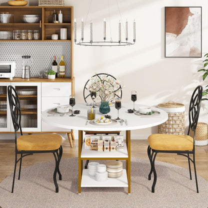 Golden 47 Round Dining Table for 4 with 2-Tier Storage for Kitchen