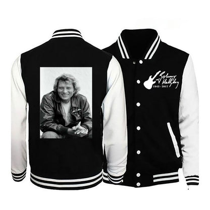 2024Johnny Hallyday nova jaqueta bomber masculina de manga comprida casual jaqueta de uniforme de beisebol