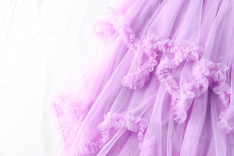 TIGENA Tutu Tulle Long Skirt for Women 2023 New Summer Korean Aesthetic Cute Irregular Mesh High Waist Maxi Skirt Female Purple