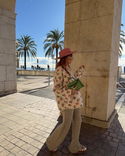 Casual Printed Short Fleece Jacket Women Fashion Round Neck Single Breasted Pocket Loose Jackets Lady Daily Commute Office Coat