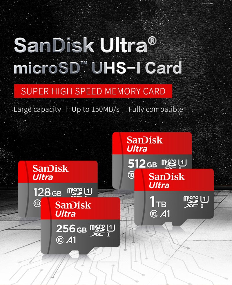Cartão Micro SD SanDisk Original C10 32GB 64GB 128GB 256GB 512GB Até 150MB/s Cartão de Memória Microsd 1TB Cartão Flash TF A1 para Celular