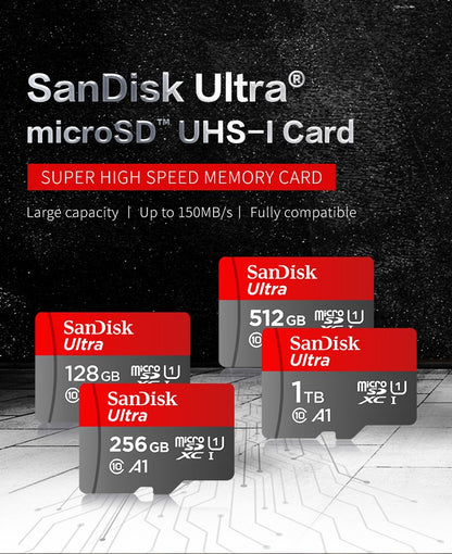 Cartão Micro SD SanDisk Original C10 32GB 64GB 128GB 256GB 512GB Até 150MB/s Cartão de Memória Microsd 1TB Cartão Flash TF A1 para Celular