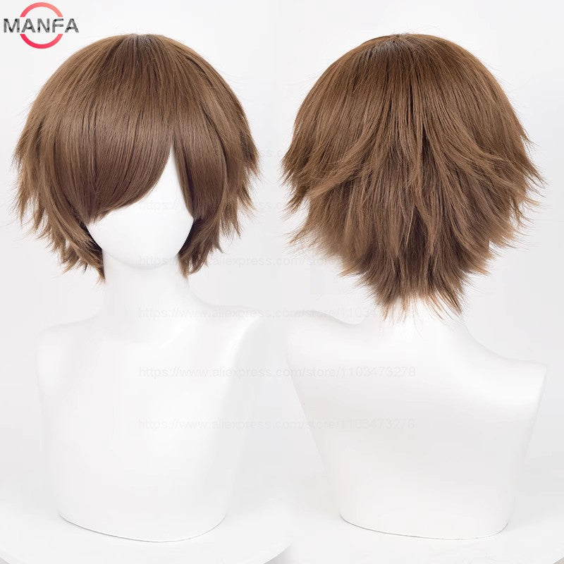 Anime 30cm Curta Reta Peruca Cosplay Preto Branco Verde Marrom Roxo Azul Cinza Vermelho Dourado Homens Mulheres Cabelo Sintético Resistente ao Calor