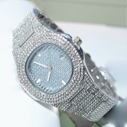 New Punk Men Watch Iced Out Diamond Sparkling Quartz Watches Fashion Hip Hop Classic Silver Color Watch Jewelry Men Women Gift
