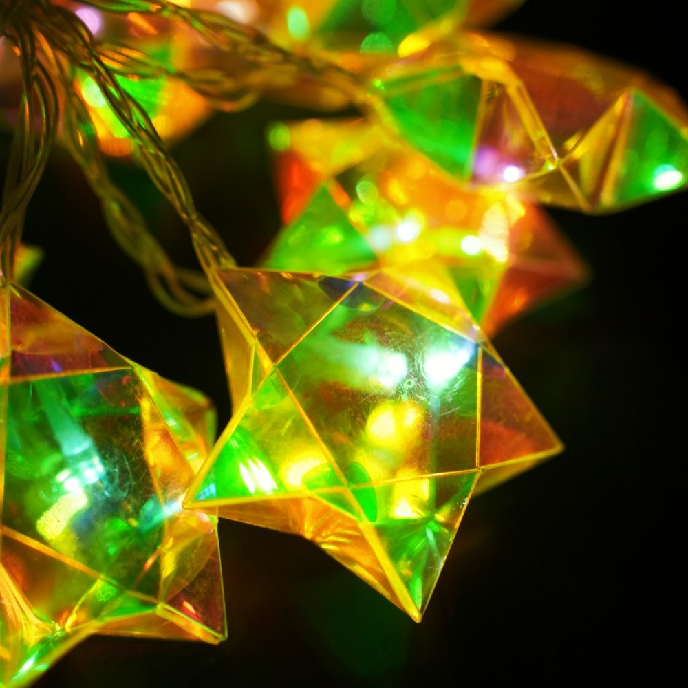 Iridescent 3D Prism Star LED String Lights, Battery Powered Fairy Lights for Indoor Bedroom, Wedding, Window & Home Party Decor