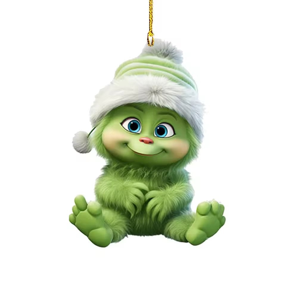 12pcs Whimsical Green Christmas Tree Ornaments - Acrylic Wooden Hanging Decorations For Holiday & Thanksgiving Home Decor