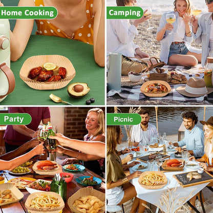 100pcs Air Fryer Paper Liners Disposable Non-Stick Parchment Paper Waterproof Oil-Proof Square Round Liners for Baking Roasting