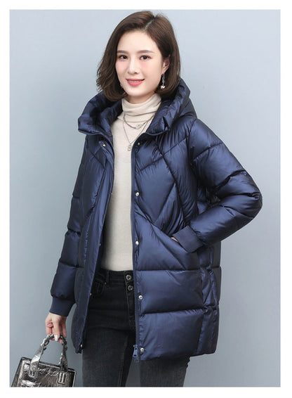 2023 Hooded Cotton Coat Women's Mid-Length Winter Jackets Elegant Mother's Parkas Padded Jacket Thick Down Padded Jacket Vintage