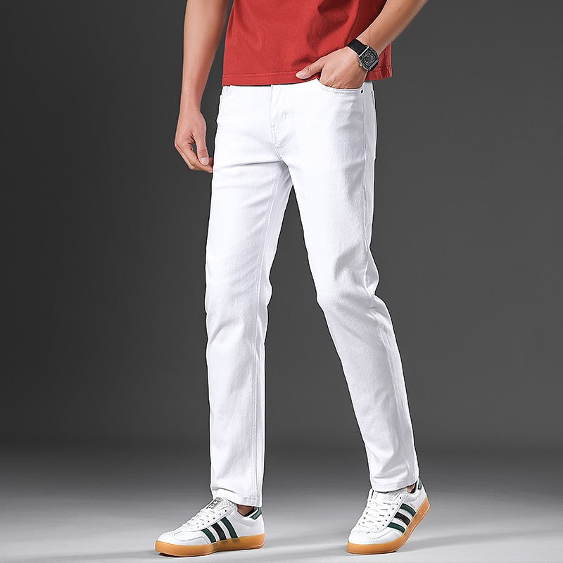 Cotton White Jeans Men's Elastic Soft Comfortable Business Casual Trousers Fashion Korean Fit Straight Spring Autumn Denim Pants