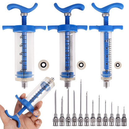 Seringa de Vacina Veterinária 10/20/30/50ml com 10 Agulhas para Gado, Porco, Ovelha e Galinha – Ferramenta de Injeção