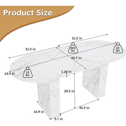 Modern Farmhouse 63 Oval Marble Top Dining Table, Seats 6, with Durable Wood and Metal Base