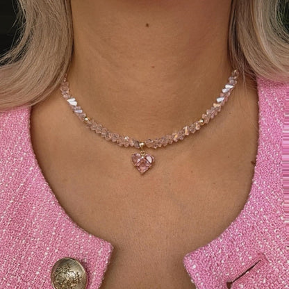 Colar Feminino Vintage de Moda Sexy com Pingente de Coração de Zircão Boho Geométrico Barroco com Corrente de Cristal Transparente