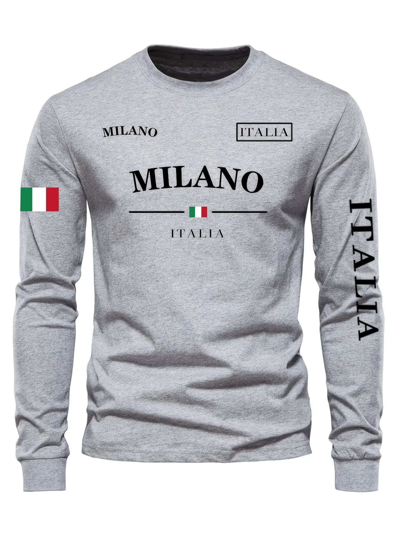 Camiseta Masculina Gola Redonda Esportes de Lazer ao Ar Livre Manga Longa Camisa de Outono Lavável na Máquina Versátil