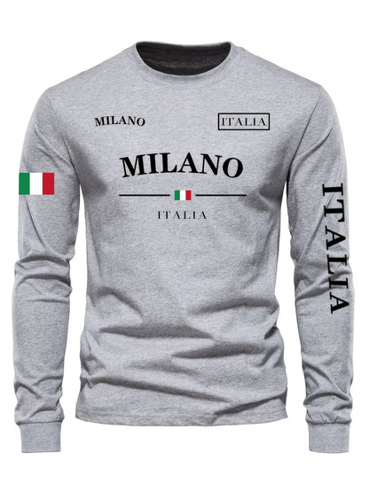 Camiseta Masculina Gola Redonda Esportes de Lazer ao Ar Livre Manga Longa Camisa de Outono Lavável na Máquina Versátil