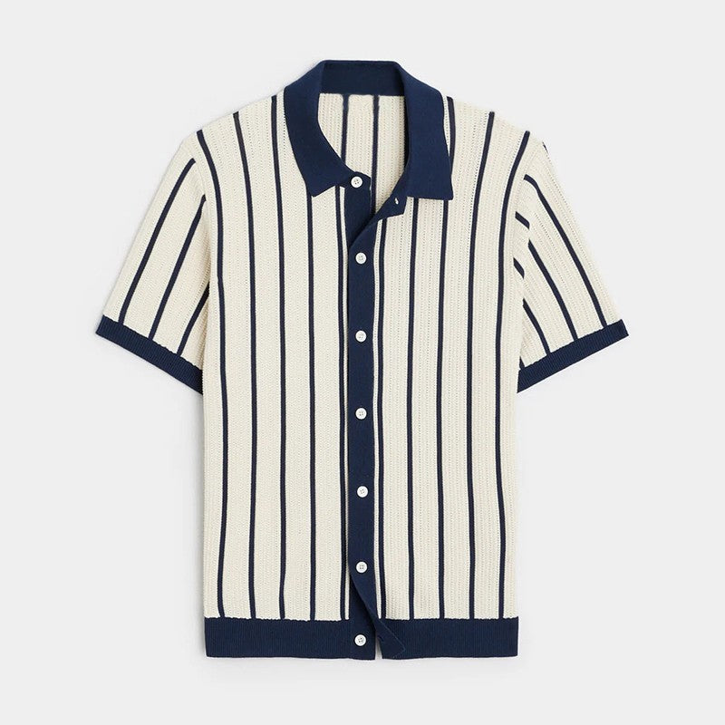 New Summer Men's Striped Knit Polo Shirts Fashion Patchwork Short Sleeve Turn Down Collar Smart Casual Polos Men Knitted Tops
