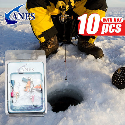 ANFS 10 peças Conjunto de Jigs para Pesca no Gelo - Perfeito para Aventuras com Panfish, Isca Legal para Pesca no Gelo