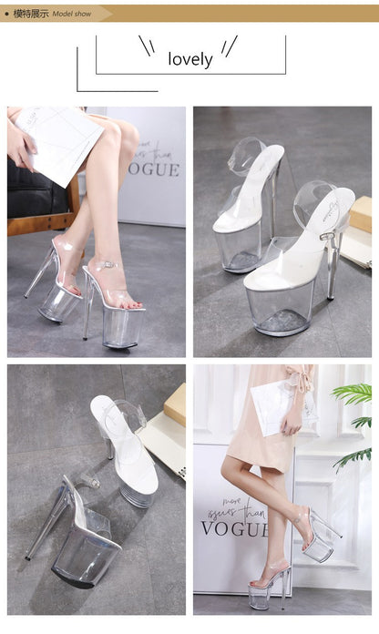 Summer Sandals Women 13 15 17 20cm High Heel Crystal Thin Heels Women Luxury Wedding Shoes Sexy Transparent Platform Sandals