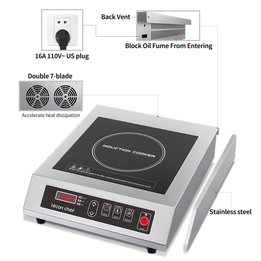 Leconchef Induction Cooktop Commercial Countertop Induction Cooker Electric Burner 10 Power&Temperature, Timer&Preset