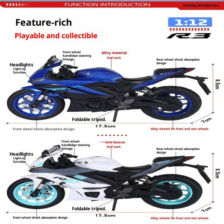Simulação 1/12 Yamaha R3 Liga Modelo de Motocicleta Luz e Som Carro de Brinquedo para Crianças Menino Presente de Aniversário Miniatura Voiture
