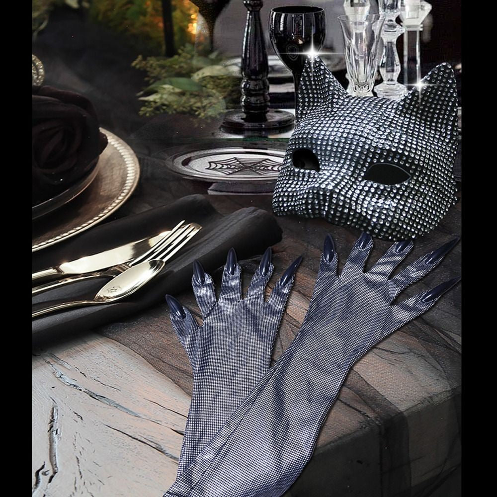 Fashion Cosplay Shiny Cat Ear Masks Sexy Bling Long Gloves Costume Accessories Halloween Party Kitten Half Masks