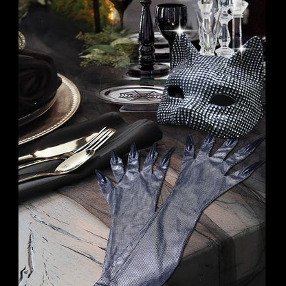 Fashion Cosplay Shiny Cat Ear Masks Sexy Bling Long Gloves Costume Accessories Halloween Party Kitten Half Masks