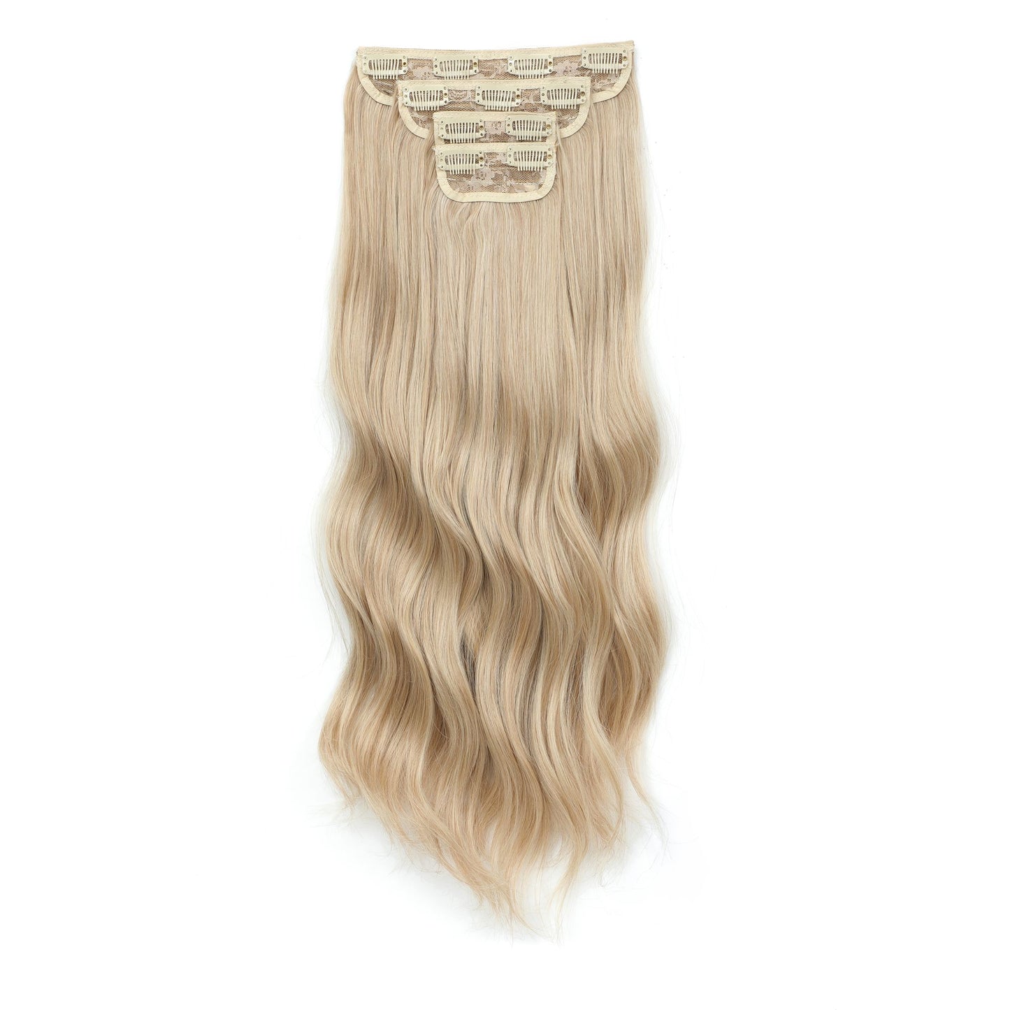 Apliques de cabelo sintéticos ondulados loiros 27/613 de 61 cm (24 polegadas) com presilhas brancas, 4 peças/lote, 220g, fibra resistente ao calor