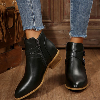 New Autumn Women's Leather Boots Belt Buckle Outdoor Footwear Fashion Pointed High Boot Casual Comfortable Women's Shoes
