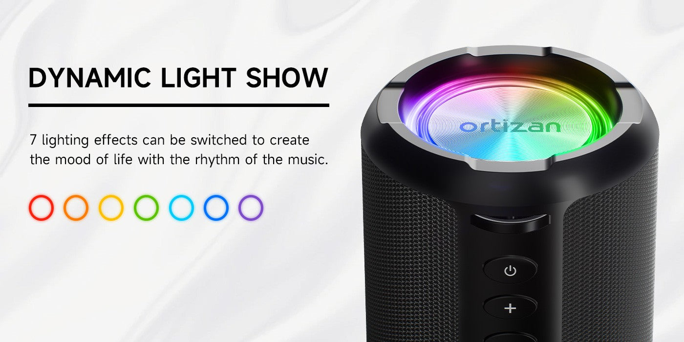 Caixa de Som Bluetooth Sem Fio Ortizan X9S, IPX7 à Prova D'água, Luzes RGB