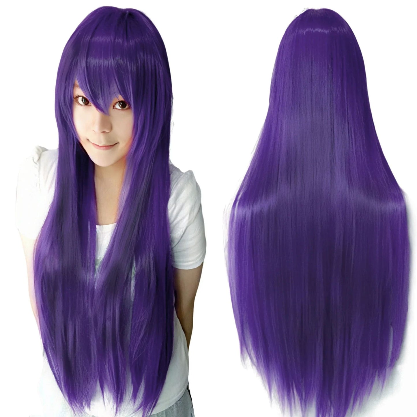Perucas roxas sintéticas de Sakura Matou, peruca lisa violeta Hitagi Senjougahara, cabelo longo para cosplay, peruca Yatogami Tohka