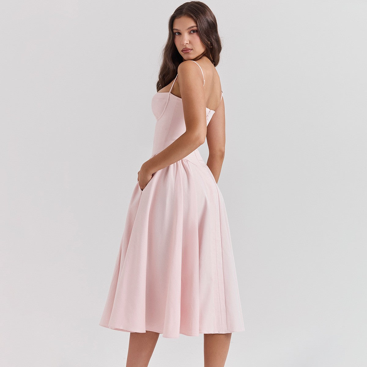 Summer Women Elegant Sleeveless Backless Pleated Dresses Lady Sexy Solid Sling M